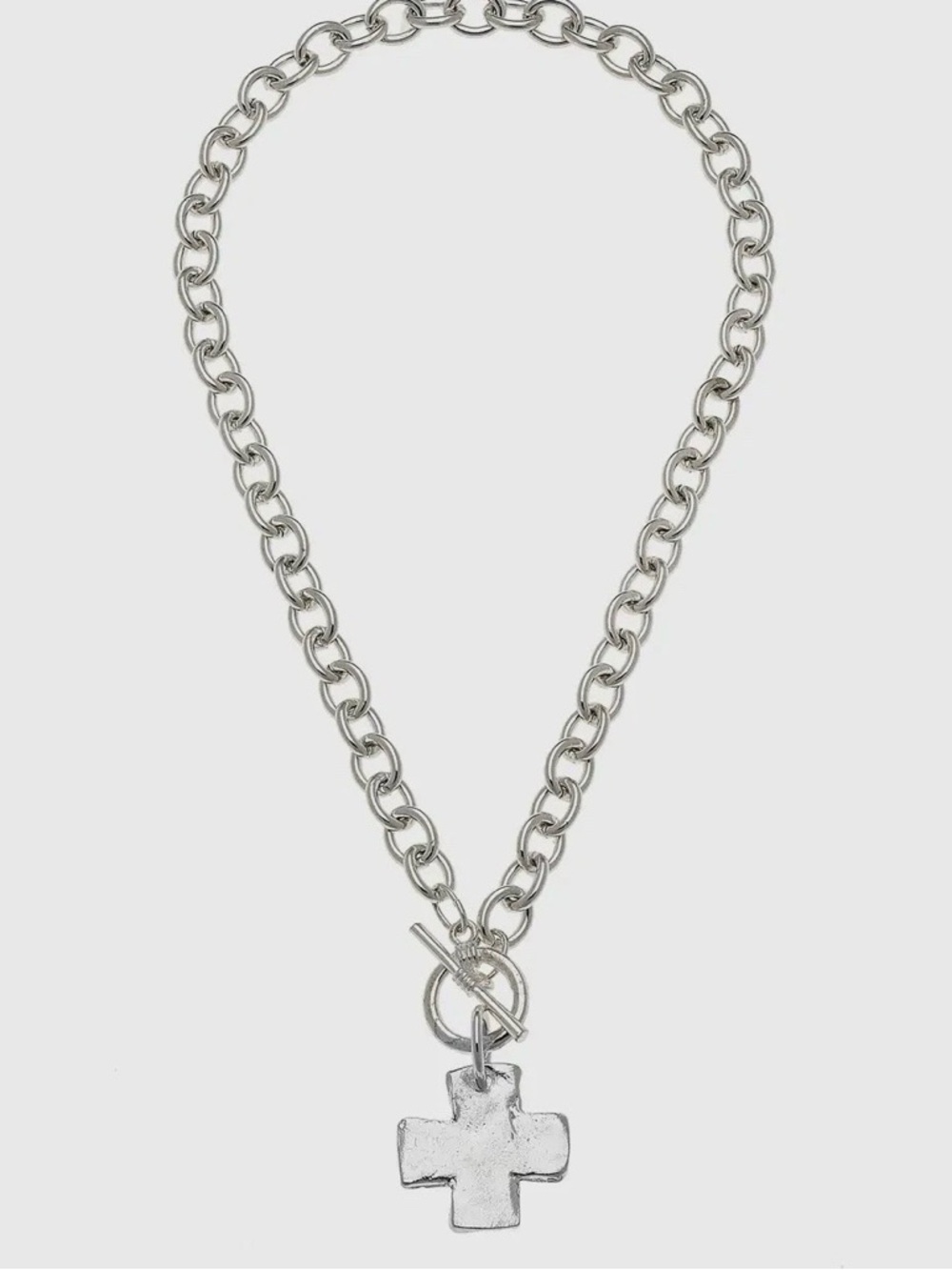 Susan Shaw Hand Cast Sterling Silver Cross Toggle Necklace NWT 16”